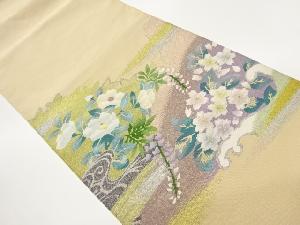 綴れ霞に藤・花々・波模様織出し名古屋帯